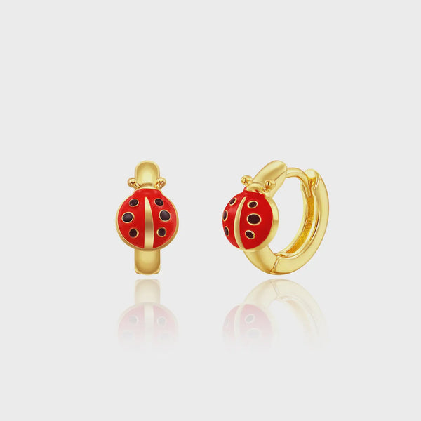 LADYBUG EARLETS 18K GOLD PLATED GIRLS HUGGIE EARRINGS