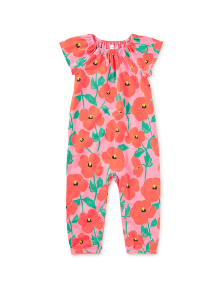 TULIP SLEEVE BABY ROMPER POPPIES