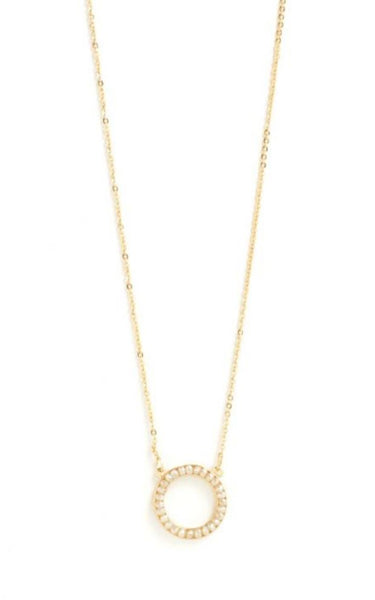 NECKLACE IVORY CRYSTALS ON OPEN CIRCLE GOLD