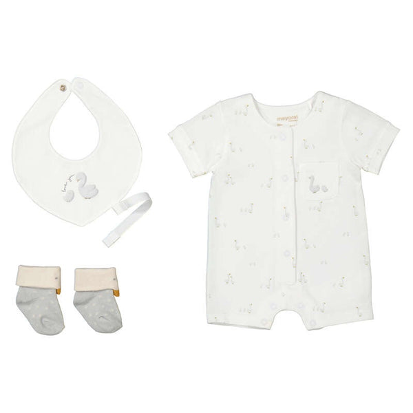 3PC SILVER DUCK SHORT ROMPER GIFT SET 1727