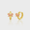 PINK BOW EARLETS 18K GOLD PLATED GIRLS HUGGIE EARRINGS