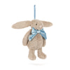 BASHFUL BEIGE BUNNY TREE DECORATION BLUE