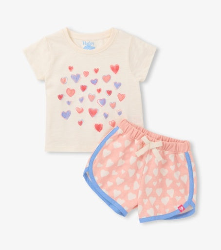 2PC PUFFY HEARTS TEE AND SHORT SET