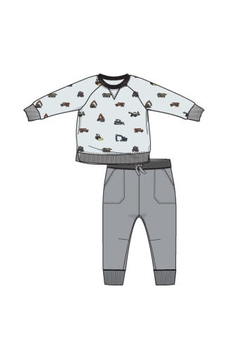 2PC CONSTRUCTION VEHICLES FRENCH TERRY SWEATSHIRT AND JOGGER