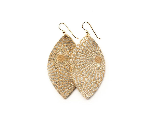 EARRINGS STARBURST GOLD LEATHER LARGE