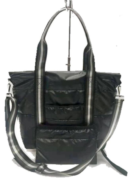 JAIME PUFFER TOTE FLY BLACK WITH SILVER STRAP