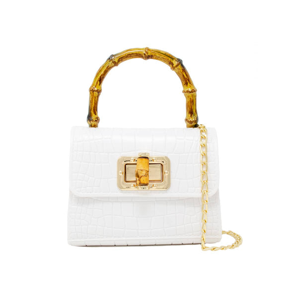 TINY CROCODILE JELLY BAMBOO HANDLE BAG WHITE