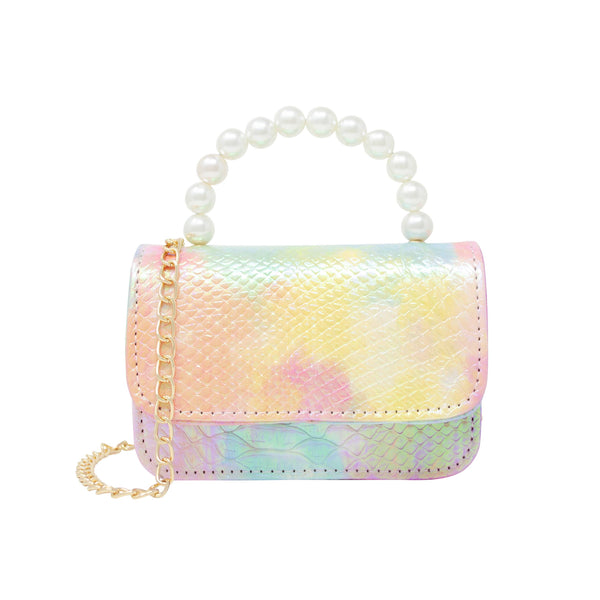 TIE DYE CROCODILE PEARL HANDLE BAG PINK