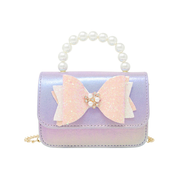 GLITTER BOW PEARL HANDLE BAG PURPLE