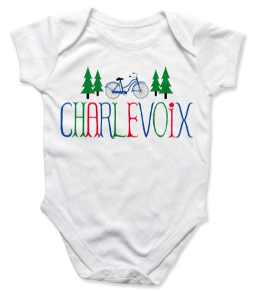 CHARLEVOIX BYCICLE AND TREES ONESIE