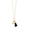 NECKLACE SMALL BLACK TASSEL ON RING GOLD