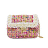 Zomi Gems mini purse, kids, children, woven pink tweed, pearl detail, gold chain, gold closure