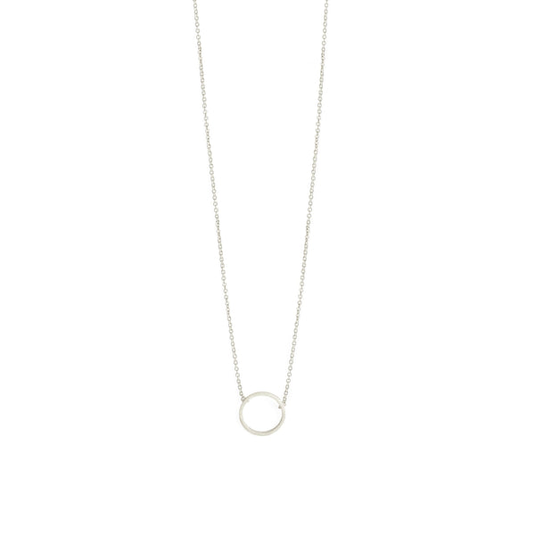 NECKLACE SMALL BRUSHED OPEN CIRCLE RHODIUM PLATED