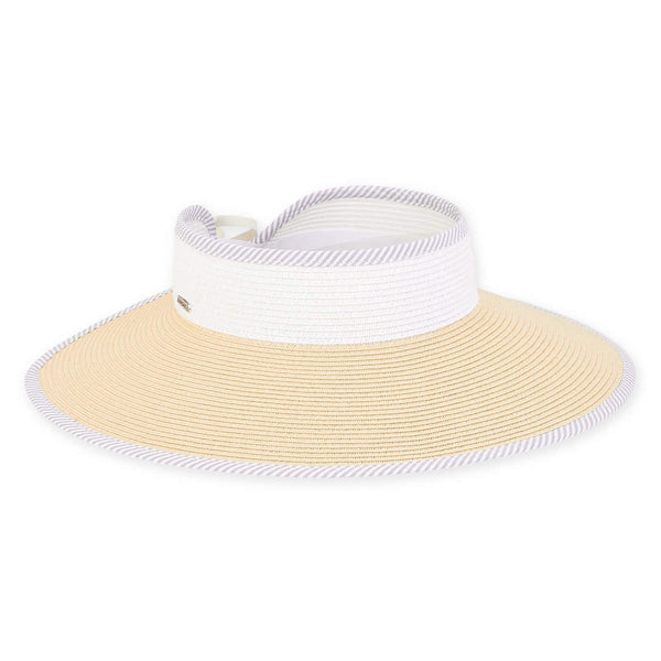 ROLL UP CLASSIC WHITE BAND WITH NATURAL BRIM AND STRIPE TRIM