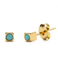 EARRINGS GOLD CUBE TURQUOISE