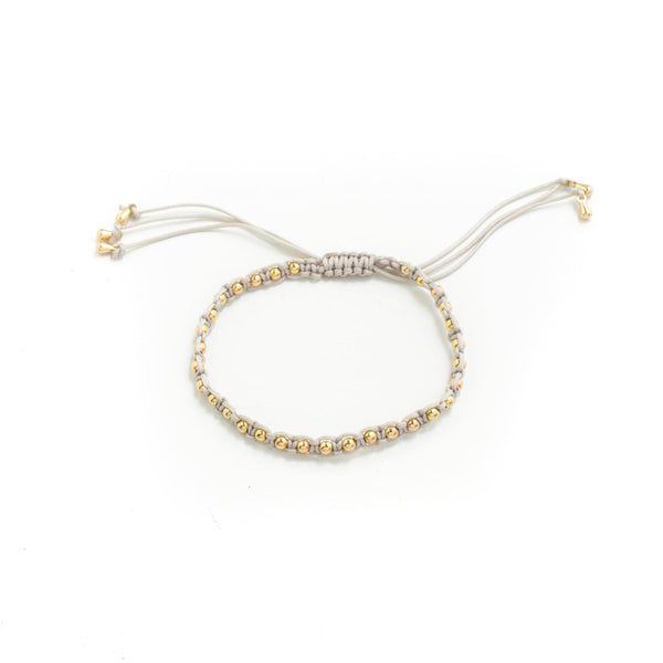 BRACELET LIGHT GREY WOVEN GOLD ROUND BEADS WITH ADJUSTABLE TIE