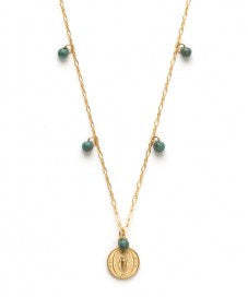 NECKLACE OUR LADY MEDALLION WITH BEADS TURQUOISE