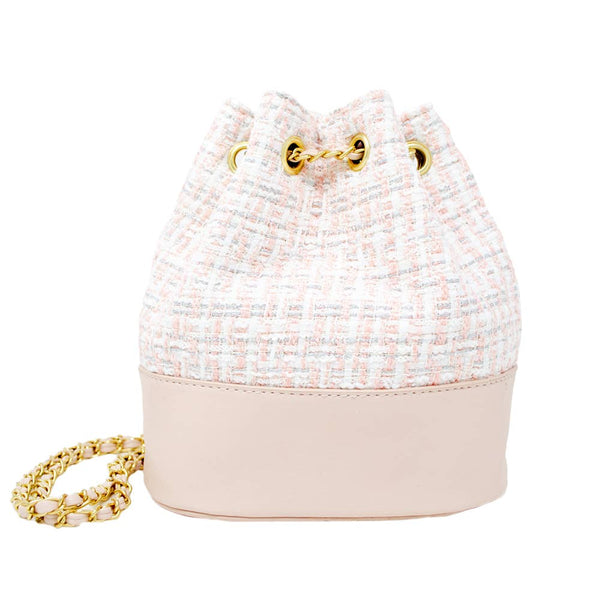 TWEED DRAWSTRING BACKPACK BAG WHITE