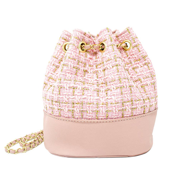 TWEED DRAWSTRING BACKPACK BAG PINK