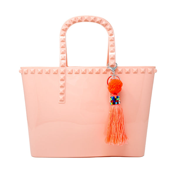 JUMBO JELLY TOTE BAG WITH TASSEL KEYCHAIN PINK