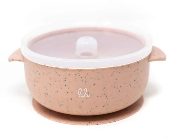 BB SILICONE BOWL WITH LID DUSTY PINK SPECKLED