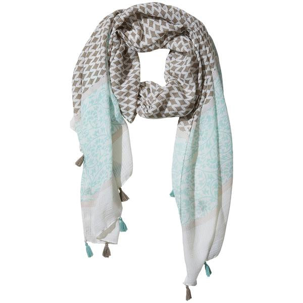 TEAL AND GRAY DIAMOND FRINGE SCARF