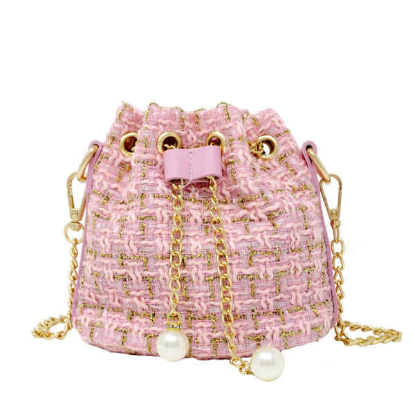 TWEED DRAWSTRING BAG PINK