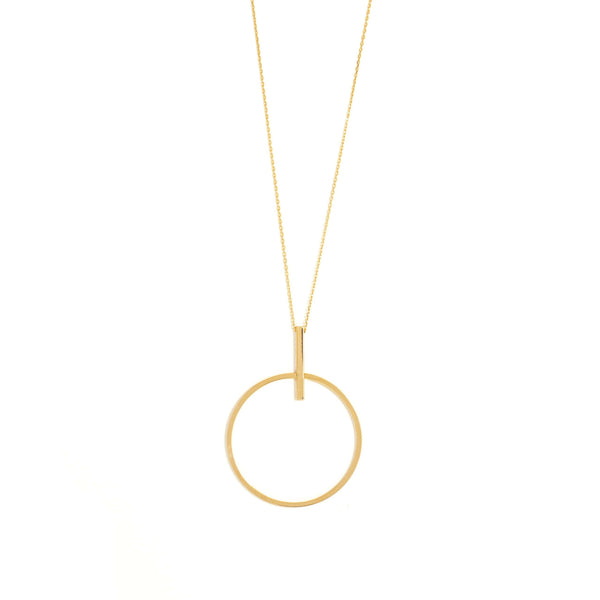 NECKLACE ETCHED OPEN CIRCLE WITH SMALL BAR GOLD