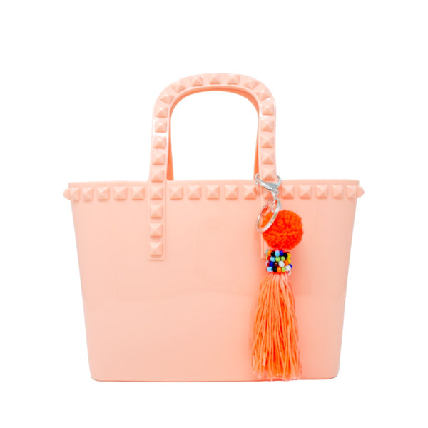 TINY JELLY TOTE BAG WITH TASSEL KEYCHAIN PINK