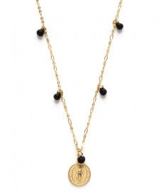 NECKLACE OUR LADY MEDALLION WITH BEADS BLACK